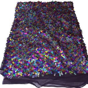 Holographic Teardrop Sequin Fabric Panel 54” x 40” Black Mesh Backdrop